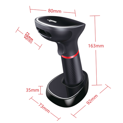 CCD 2D čtečka Virtuos HW-855A, bezdrátová, základna, USB (klávesnice/RS-232 emulace), černá