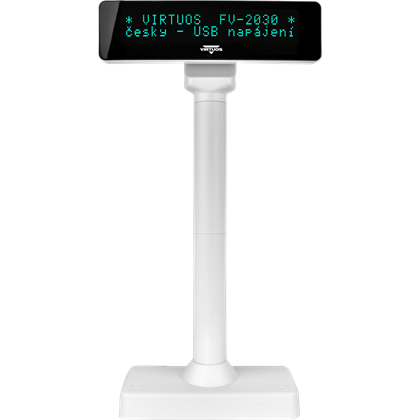 VFD zákaznický displej Virtuos FV-2030W 2x20 9mm, USB, bílý