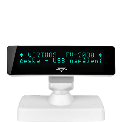 VFD zákaznický displej Virtuos FV-2030W 2x20 9mm, USB, bílý